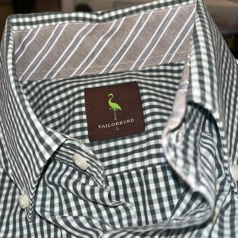 Tailorbyrd Button Down Shirt Adult Large Men White Green Grey Plaid EUC